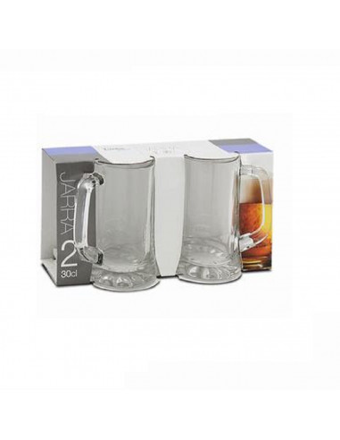 Set de 2 jarras de cerveza de cristal 30 cl, modelo Sevilla, vasos base gruesa con asa, resistentes y duraderos, celebración, fi