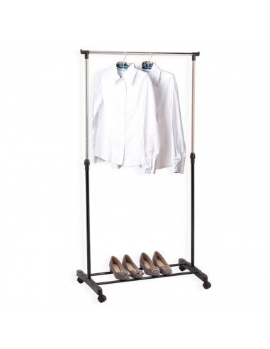 Tradineur - Perchero extensible con ruedas, acero inoxidable y plástico, incluye barra y estante para calzado, altura regulable,