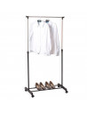 Tradineur - Perchero extensible con ruedas, acero inoxidable y plástico, incluye barra y estante para calzado, altura regulable,