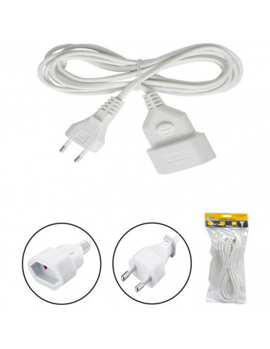 Tradineur - Cable alargador para enchufe plano, 2.5A, 250V, máx. 600W, uso interior, incluye protección infantil, hogar, oficina