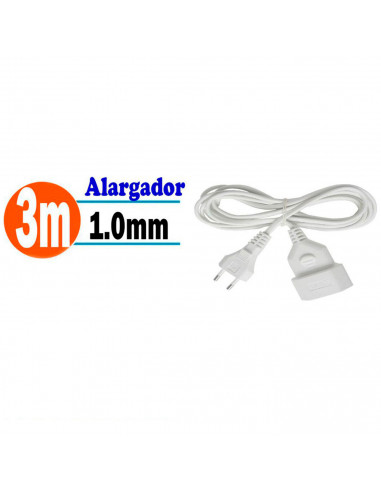 Tradineur - Cable alargador para enchufe plano, 2.5A, 250V, máx. 600W, uso interior, incluye protección infantil, hogar, oficina