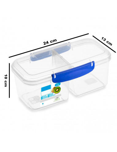 Tradineur - Fiambrera de plástico con 2 compartimentos, reutilizable, reciclable, uso alimentario, caja almacenamiento, frigoríf