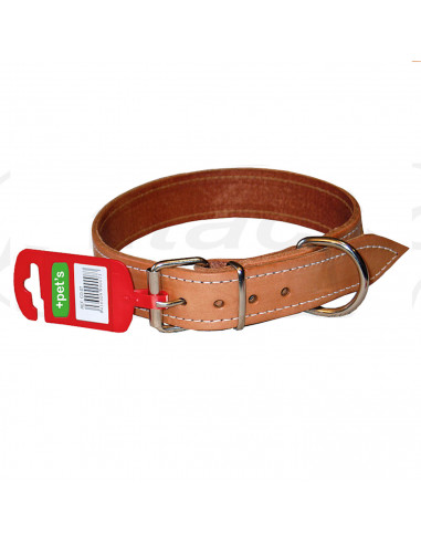Collar de cuero para mascotas marrón 60 x 2,7 cm, collar para perro, cierre ajustable con hebilla doble metálica, accesorio para