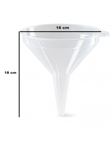 Tradineur - Embudo de plástico transparente, llenar garrafas, botellas, incluye agujero para colgarlo, resistente y duradero, fa