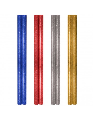 Tradineur - Pack de 8 barras de silicona termofusibles con purpurina, cola, pegamento para pistolas de encolar en caliente, uso