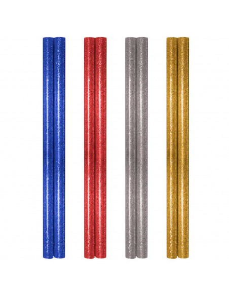 Tradineur - Pack de 8 barras de silicona termofusibles con purpurina, cola, pegamento para pistolas de encolar en caliente, uso