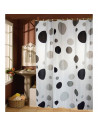 Tradineur - Cortina de ducha de plástico, incluye 12 ganchos, secado rápido, bañera (Blanco, círculos negros y grises, 180 x 200