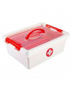 Tradineur - Caja botiquín de plástico con asa y bandeja extraíble, cierres click, almacenamiento primeros auxilios, fabricado en