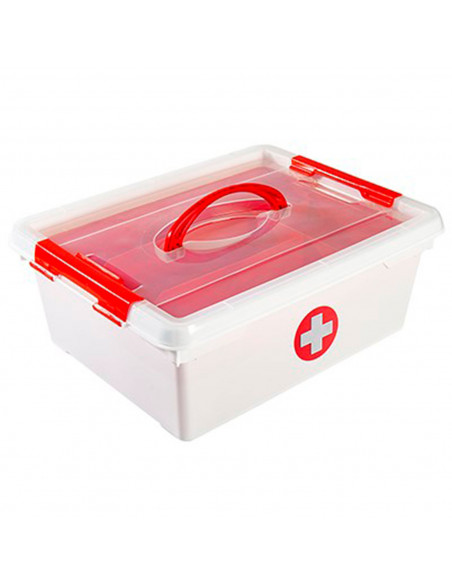 Tradineur - Caja botiquín de plástico con asa y bandeja extraíble, cierres click, almacenamiento primeros auxilios, fabricado en Tradineur - Caja botiquín de plástico con asa y bandeja extraíble, cierres click, almacenamiento primeros auxilios, fabricado en