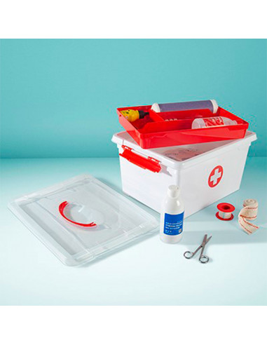 Tradineur - Caja botiquín de plástico con asa y bandeja extraíble, cierres click, almacenamiento primeros auxilios, fabricado en