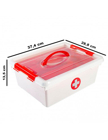 Tradineur - Caja botiquín de plástico con asa y bandeja extraíble, cierres click, almacenamiento primeros auxilios, fabricado en