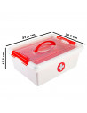 Tradineur - Caja botiquín de plástico con asa y bandeja extraíble, cierres click, almacenamiento primeros auxilios, fabricado en