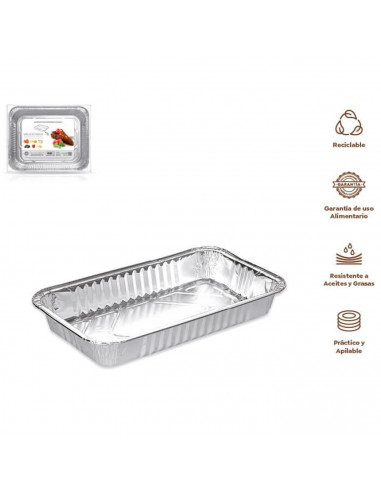 Tradineur - Bandeja de aluminio rectangular, ideal para hornear, resistente e higiénica, recetas al horno, postres, verduras, as