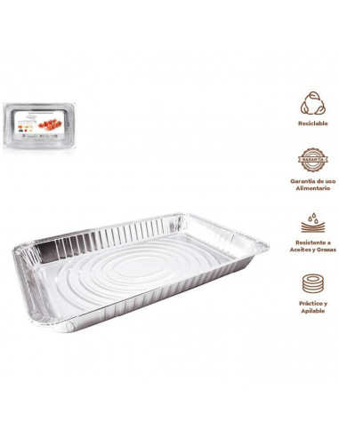 Tradineur - Bandeja de aluminio rectangular, ideal para hornear, higiénica y resistente, recetas al horno, postres, verduras, as