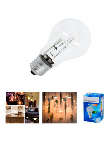 Tradineur - Bombilla halógena globo, estándar, A55, E27, 42W equivalente a 60W, 625 lúmenes, 2800K, luz cálida, eficiencia energ