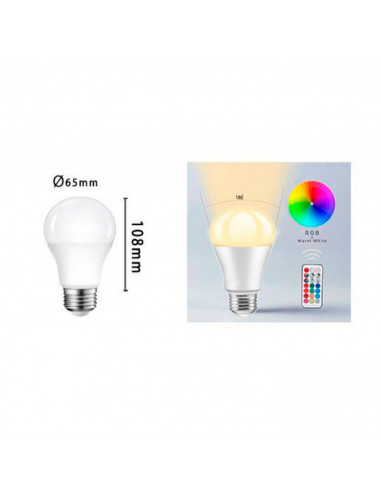 Bombilla led E27 10w luz fría 6400k A+ 125 mm 950 lm con memoria y mando regulador de colores con pila incluida