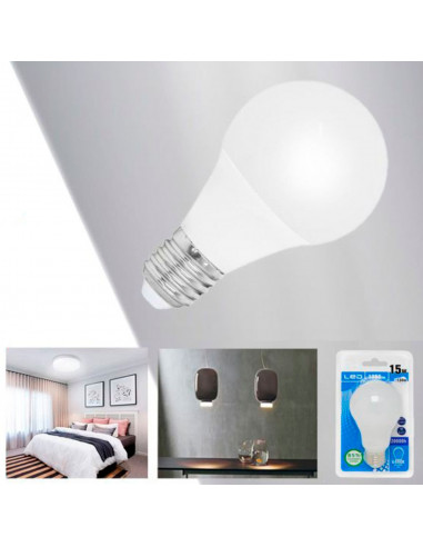 Tradineur - Bombilla LED estándar, globo, A65, E27, 15W equivalente a 135W, 1482 lúmenes, 6500K, luz blanca fría, eficiencia ene
