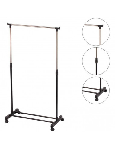 Tradineur - Perchero extensible con ruedas, acero inoxidable, plástico, incluye barra Ø 22 cm y estante para calzado, altura reg