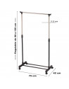 Tradineur - Perchero extensible con ruedas, acero inoxidable, plástico, incluye barra Ø 22 cm y estante para calzado, altura reg