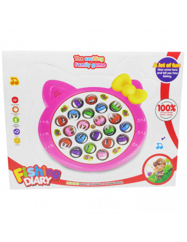 Tradineur - Juego infantil de pesca con música, incluye 24 peces y 4 cañas de pescar, juguete educativo, funciona con pilas, Ø 2