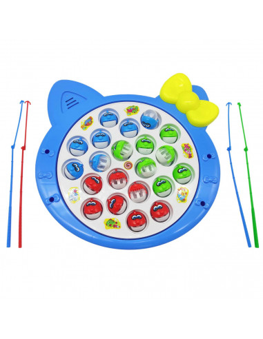 Tradineur - Juego infantil de pesca con música, incluye 24 peces y 4 cañas de pescar, juguete educativo, funciona con pilas, Ø 2