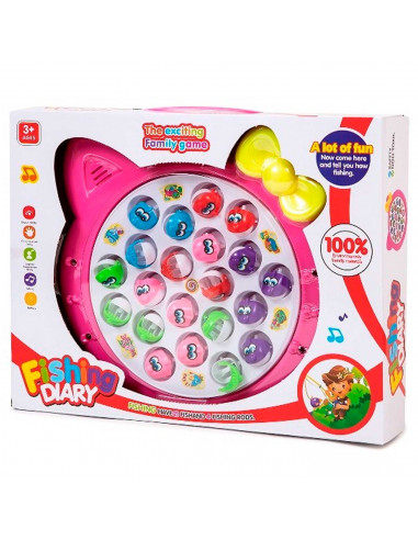 Tradineur - Juego infantil de pesca con música, incluye 24 peces y 4 cañas de pescar, juguete educativo, funciona con pilas, Ø 2