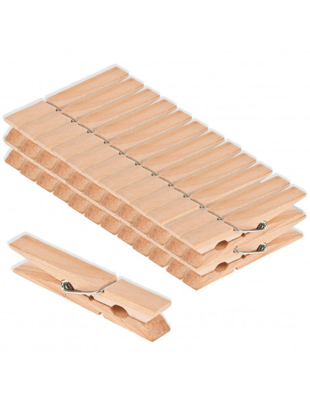 Tradineur - Pack de pinzas para ropas - 24 Unidades - Fabricadas en madera - Utensilios de limpieza y organización - Longitud de