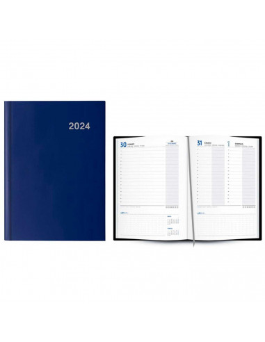 Tradineur - Agenda 2024, modelo Roma, vista día página, enero a diciembre, tapa acolchada y cinta marcapáginas, planificador anu
