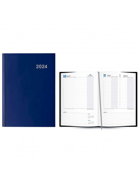 Tradineur - Agenda 2024, modelo Roma, vista día página, enero a diciembre, tapa acolchada y cinta marcapáginas, planificador anu