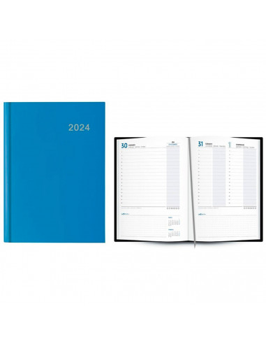 Tradineur - Agenda 2024, modelo Roma, tapa acolchada, vista día página, enero a diciembre, cinta marcapáginas, planificador anua
