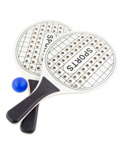 Tradineur - Set de palas de playa de madera y pelota, modelo Sports, superficie con agujeros, mango de plástico, raquetas, depor