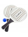 Tradineur - Set de palas de playa de madera y pelota, modelo Sports, superficie con agujeros, mango de plástico, raquetas, depor
