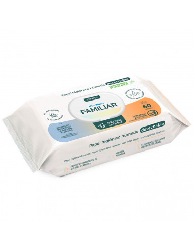 Tradineur - Papel higiénico húmedo desechable, formato familiar, biodegradable, apto para inodoro, WC, suave, hidratante, enriqu