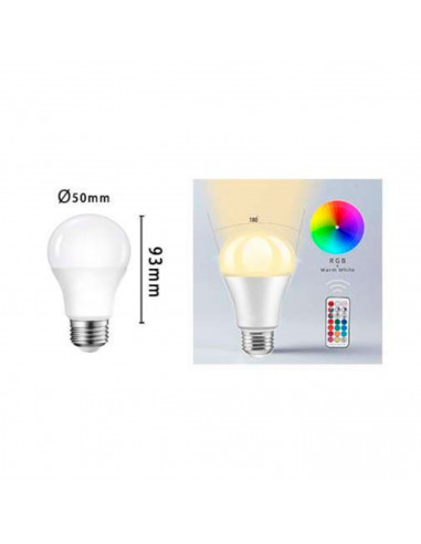Bombilla led E27 6w luz fría 6400k A+ 93 x 50 mm 540 lm con memoria y mando regulador de colores con pila incluida