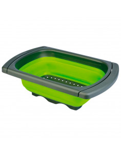 Tradineur - Colador extensible y plegable de plástico, escurridor con asas, colar verduras, pastas, frutas, apto para lavavajill