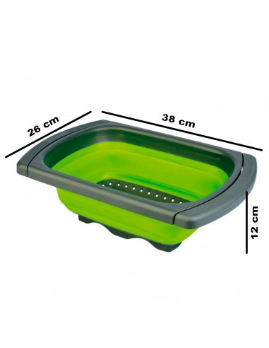 Tradineur - Colador extensible y plegable de plástico, escurridor con asas, colar verduras, pastas, frutas, apto para lavavajill