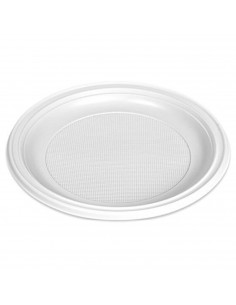Tradineur - Pack de 5 platos llanos redondos reutilizables de plástico, 100% reciclables, extra resistentes, higiénicos, apilabl