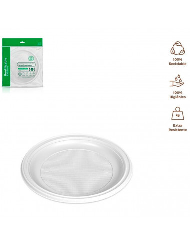 Tradineur - Pack de 5 platos llanos redondos reutilizables de plástico, 100% reciclables, extra resistentes, higiénicos, apilabl