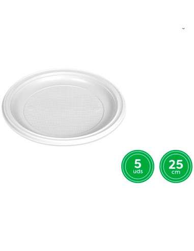 Tradineur - Pack de 5 platos llanos redondos reutilizables de plástico, 100% reciclables, extra resistentes, higiénicos, apilabl