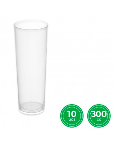 Tradineur - Pack de 10 vasos de tubo reutilizables de plástico, extra resistentes, 100% reciclables, higiénicos, apilables, apto