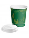 Tradineur - Pack de 25 vasos de cartón biodegradables con tapa drink, reciclables, bebidas calientes y frías, apilables, eco-fri