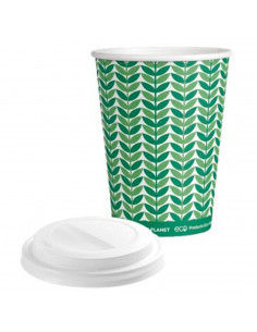 Tradineur - Pack de 25 vasos de cartón con tapa drink, biodegradables, reciclables, bebidas calientes y frías, apilables, eco-fr