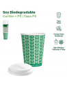 Tradineur - Pack de 25 vasos de cartón con tapa drink, biodegradables, reciclables, bebidas calientes y frías, apilables, eco-fr