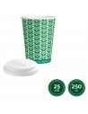Tradineur - Pack de 25 vasos de cartón con tapa drink, biodegradables, reciclables, bebidas calientes y frías, apilables, eco-fr