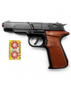 Tradineur - Pistola de policía de juguete recargable con 32 fulminantes, 4 discos de 8 fulminantes, disparos sonoros, regalo par