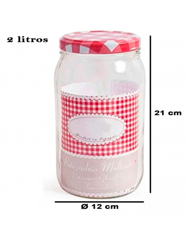 Tradineur - Bote de vidrio multiusos, tarro, frasco con tapa de rosca, almacenaje, guardar pasta, frutos secos, especias (2 litr