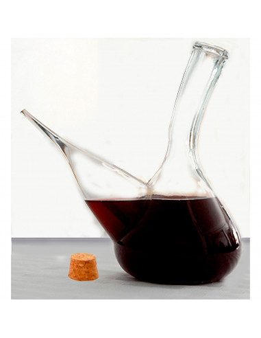 Tradineur - Porrón de vidrio con tapón de corcho, beber vino, diseño tradicional, jarra elegante, resistente, regalo original -