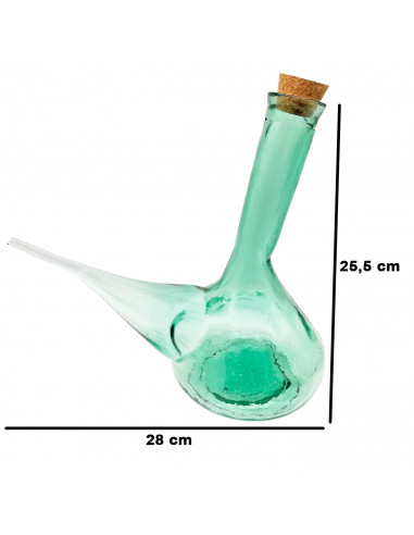 Tradineur - Porrón de vidrio con tapón de corcho, beber vino, diseño tradicional, jarra elegante, resistente, regalo original -