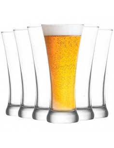 Tradineur - Set de 6 vasos de cristal para cerveza, modelo Sorgun, base gruesa, servir refrescos, licores, agua, aptos para lava