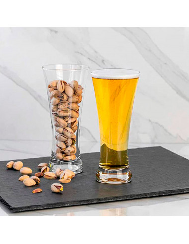 Tradineur - Set de 6 vasos de cristal para cerveza, modelo Sorgun, base gruesa, servir refrescos, licores, agua, aptos para lava